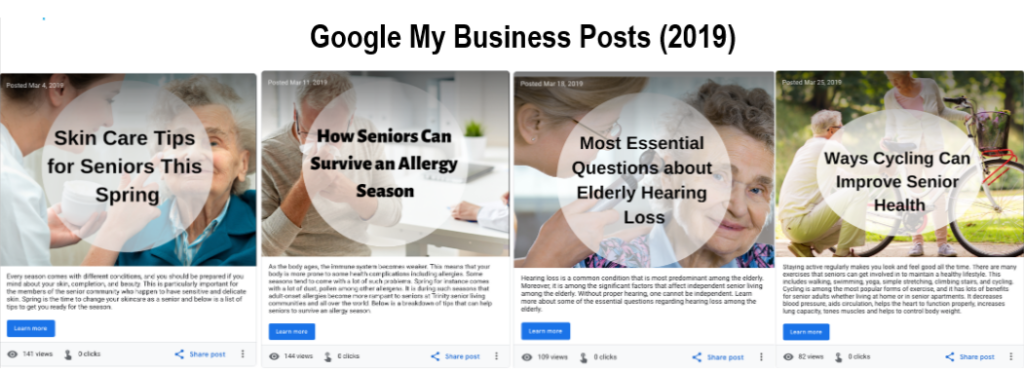 Google my business posts (screenshots)
